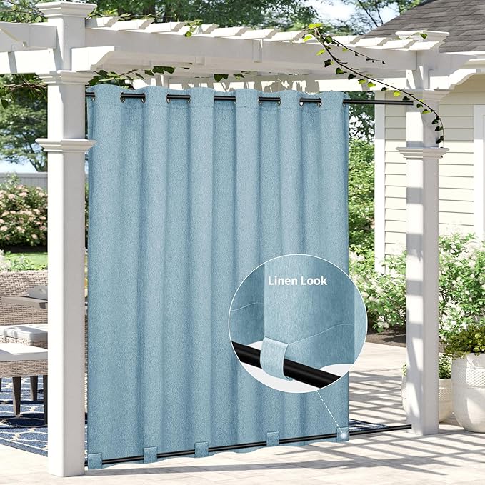 Easy-Going Linen Look Outdoor Curtains Waterproof Windproof Porch Curtains, S...