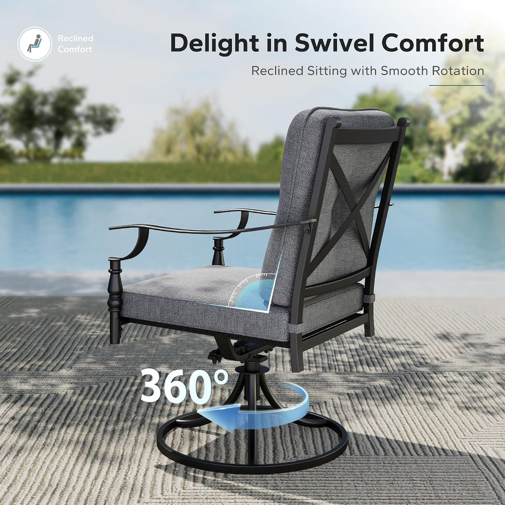 MFSTUDIO Outdoor Dining Set for 6, Rectangle Metal Table & Swivel Chairs
