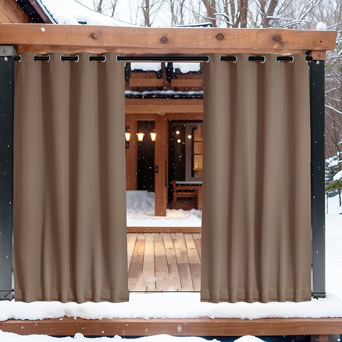 NICETOWN 2 Panels Outdoor Curtains for Patio Waterproof, Top & Bottom Gro...