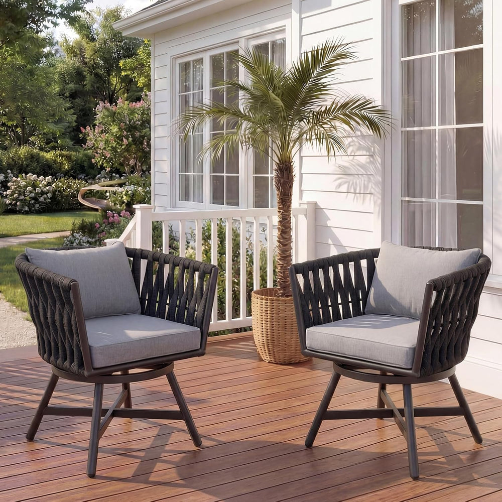 Grand patio Swivel Dining Chairs Set of 2, Rope Patio Outdoor Chairs with Cus...