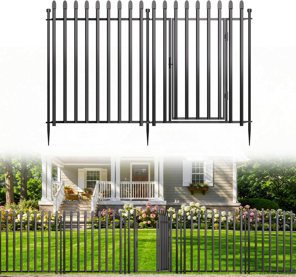 No Dig Decorative Garden Fence, 32in(H)×22ft(L), 10 Panels with Gate
