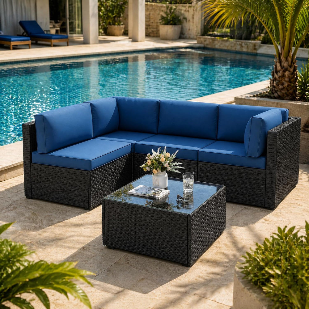 SUNLEI 5 Piece Patio Furniture Set, Outdoor Rattan Sectional Sofa with Coffee...