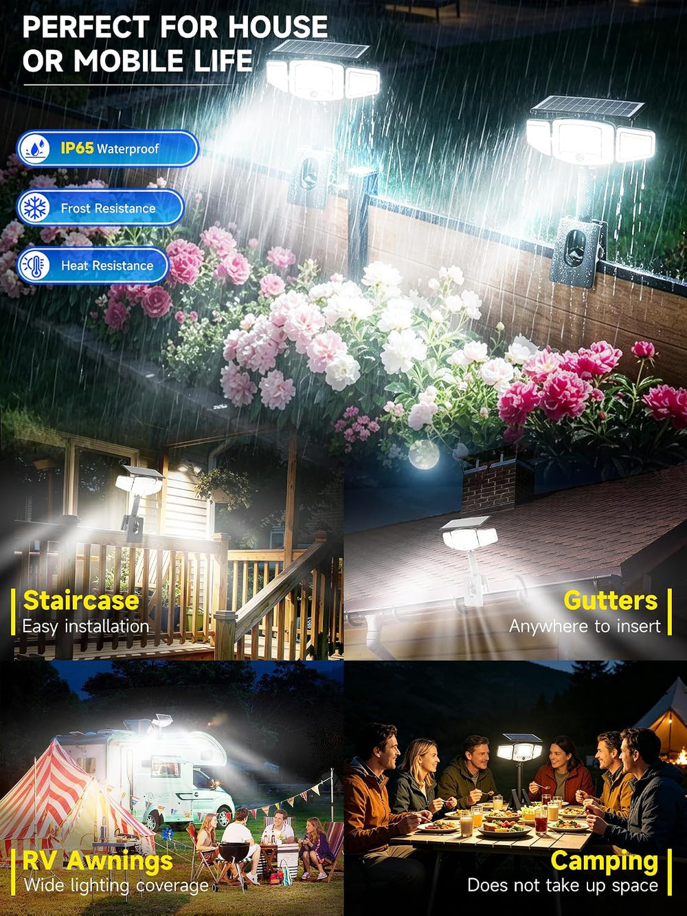 Clip On Solar Lights Outdoor, Dual Motion Sensor, Visual Display, 3 Charging ...