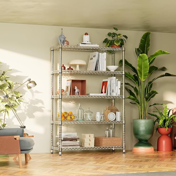 IZEUK 1750LBS Garage Shelving Wide Storage Shelves 5 Tier Metal Shelves Heavy...