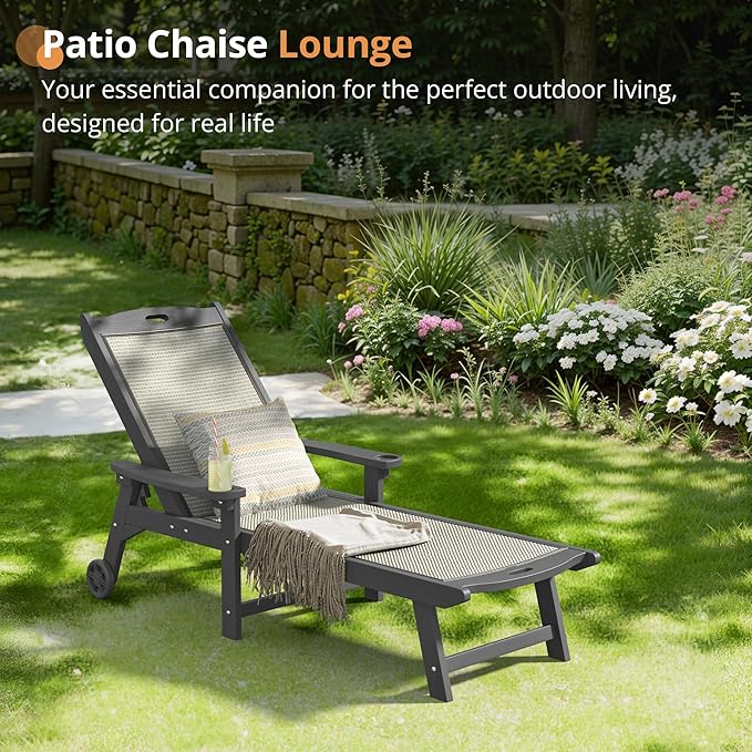 LUE BONA Chaise Lounge Chair Outdoor, HDPS and HDPE Wicker Material, Patio Lo...
