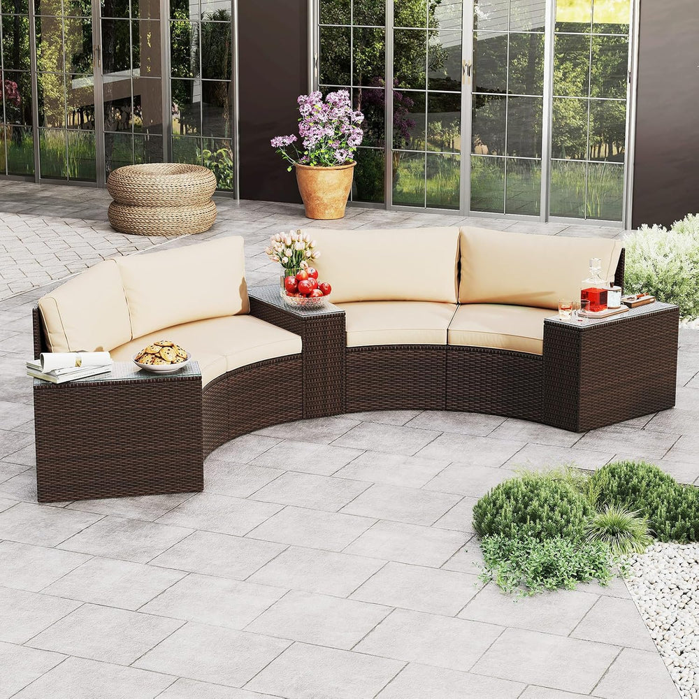Tangkula 5 Pieces Patio Furniture Set, PE Rattan Half-Moon Curved Sectional S...