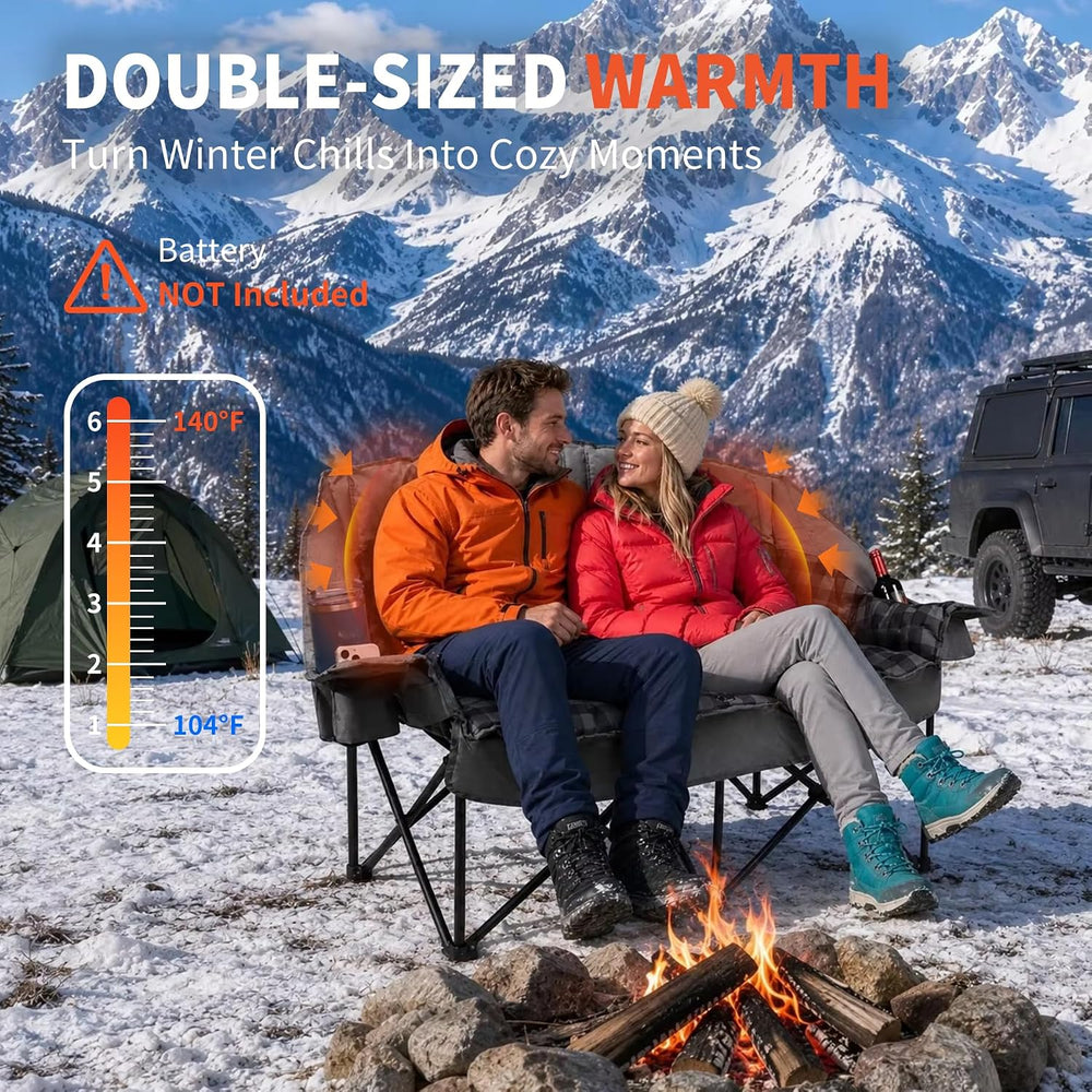 Heated Padded Double Camping Chair with 2 in 1 Carry Bag, 900LBS