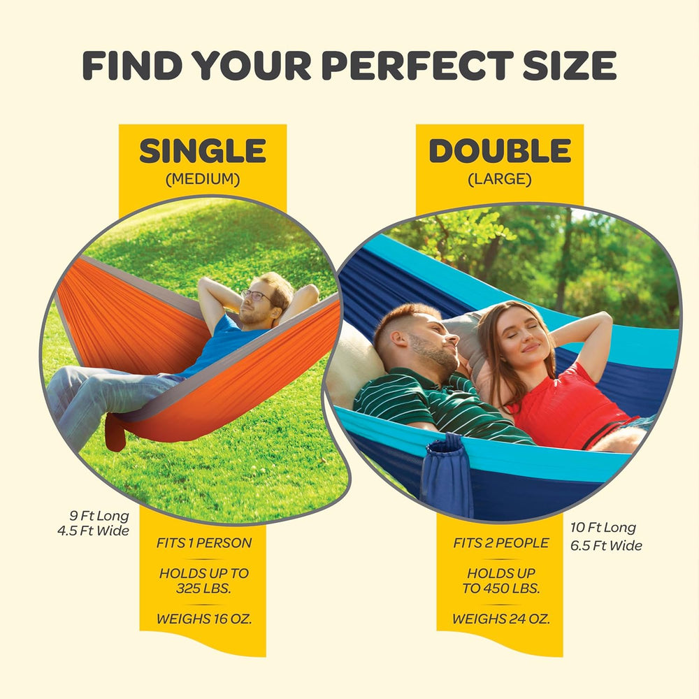 Durable Hammock 500 lb Capacity, Nylon Camping Hammock Chair - Double or Sing...