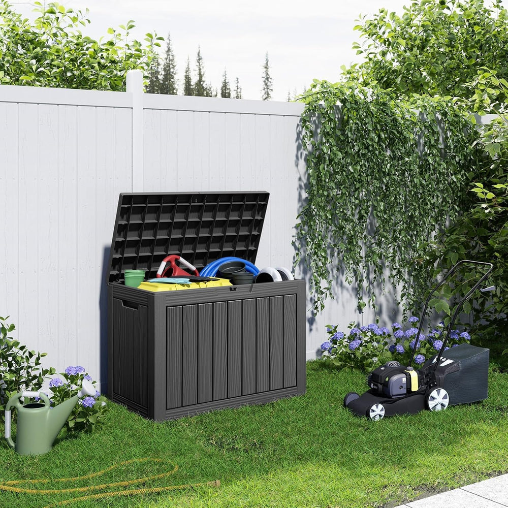DRATO 50 Gal Waterproof Lockable Resin Deck Box, storage bin, Black