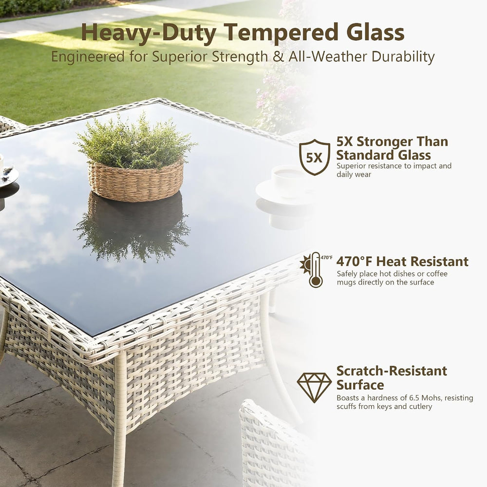 Outdoor Dining Set, 5-Piece Patio Furniture Set with Tempered Glass Table and...