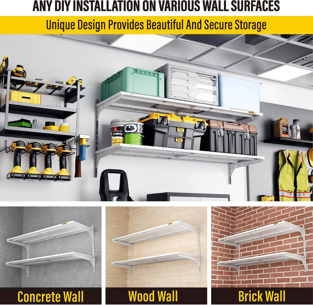 1pack×2 Tier 1.3x4ft Garage Shelving Wall Mounted, 260lbs Load Capacity,15.6x...