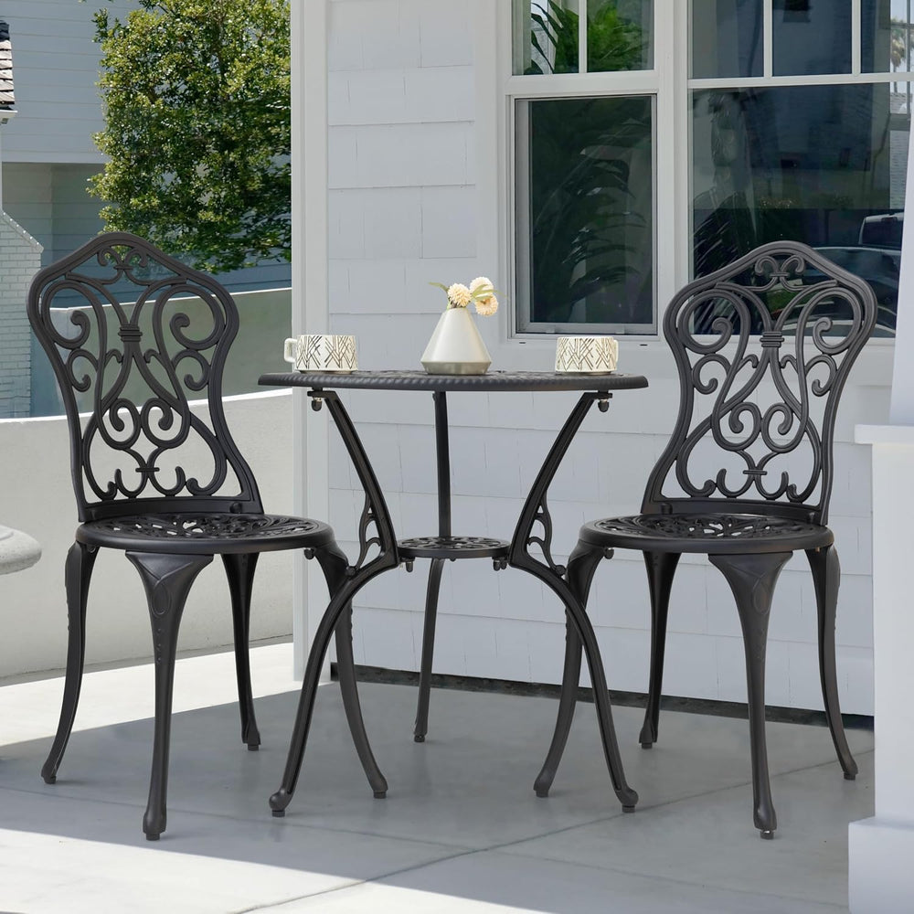NUU GARDEN 3-Piece Outdoor Bistro Set with 2 Chairs and Round Table with Umbr...