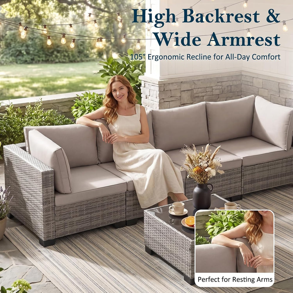 ANJ 3 Piece Outdoor Wicker Patio Furniture Set, Modular Loveseat Sofa with wi...