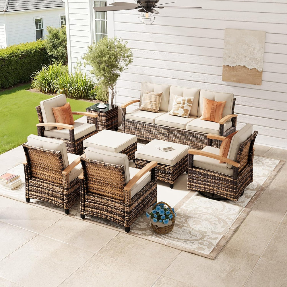 MEISSALIVVE 8 Pieces Outdoor Patio Furniture Sets, Wicker Patio Conversation ...