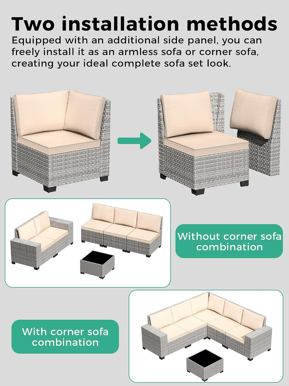 6 Piece Outdoor Wicker Patio Furniture Set Rattan Outdoor Sectional Sofa