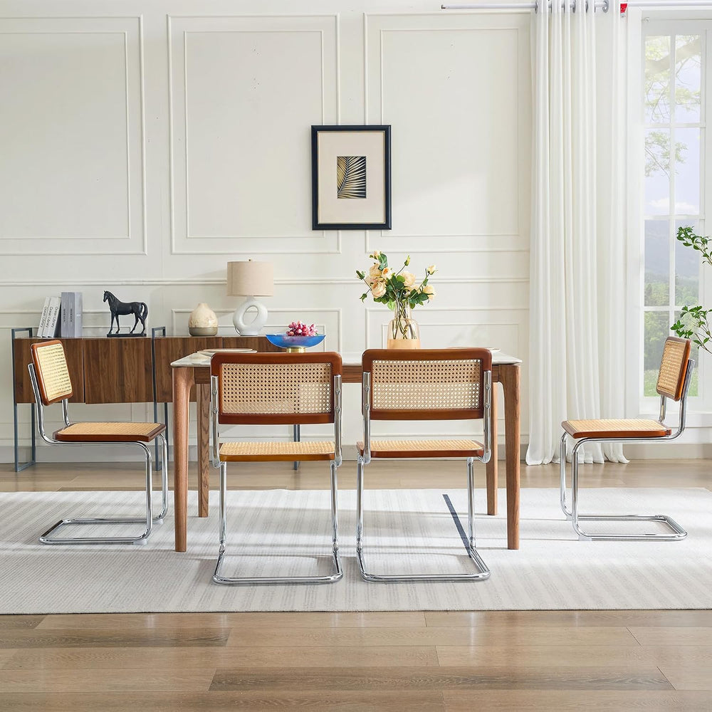 Rattan Dining Chairs Mid Century, Cesca Chairs Set of 4 for Kitchen Room