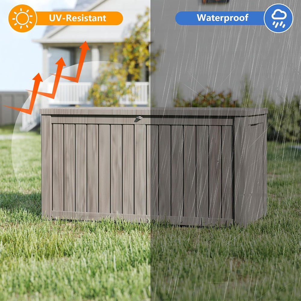 300 Gallon Deck Boxes Outdoor Waterproof, Outdoor Storage Box with Lockable L...