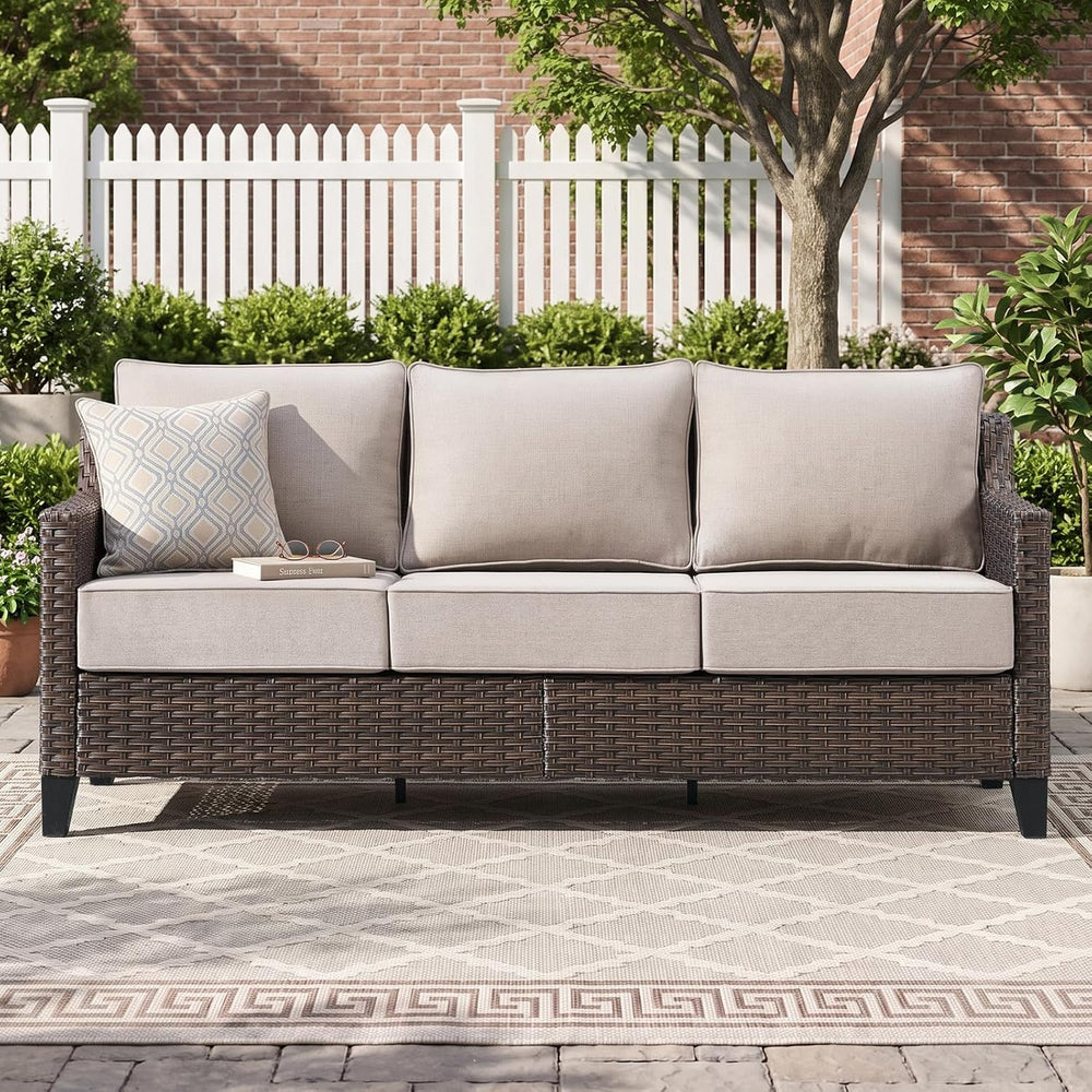 Luxury 6" Thick Cushioned 3-Seat Outdoor Patio Sofa