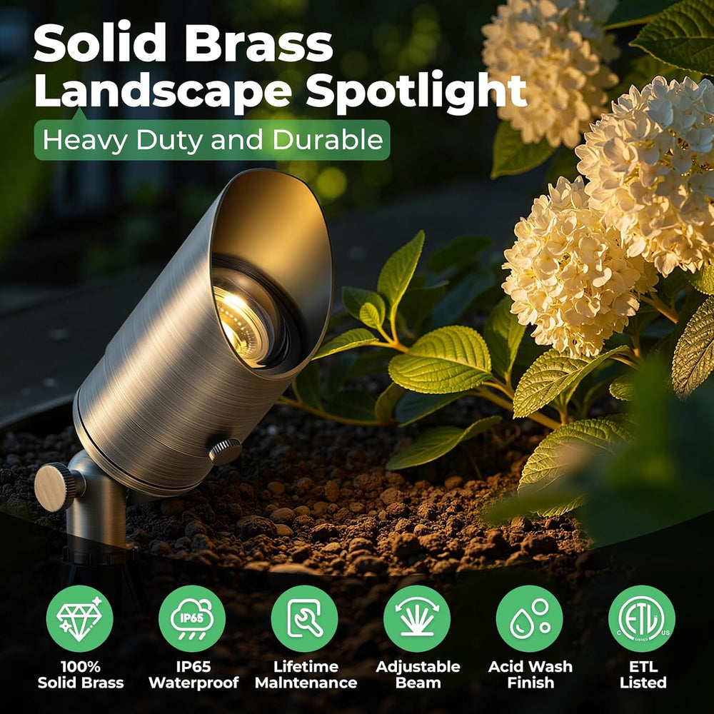 Solid Brass Low Voltage Landscape Spotlights, 12V Waterproof Outdoor Spot Lig...