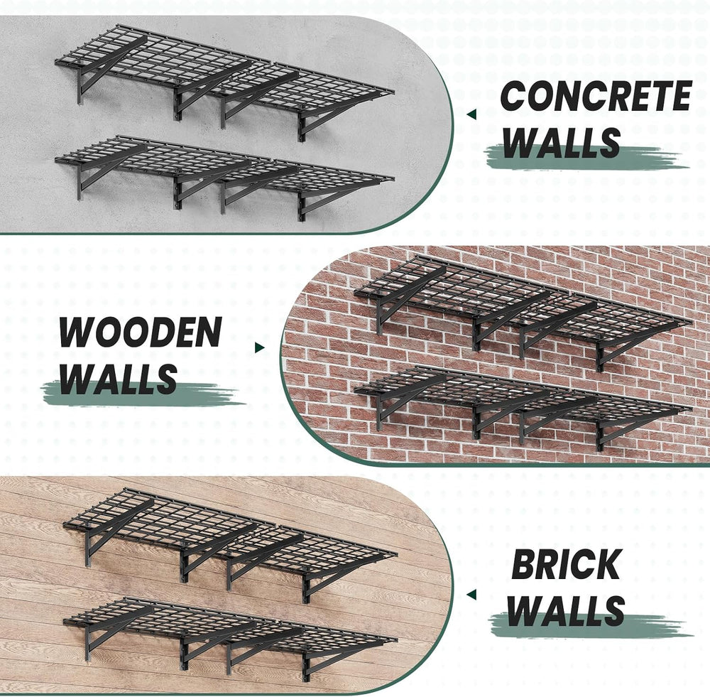 2-Pack 2x6ft Garage Shelving, Heavy Duty Wall Mounted, 1400lbs Load