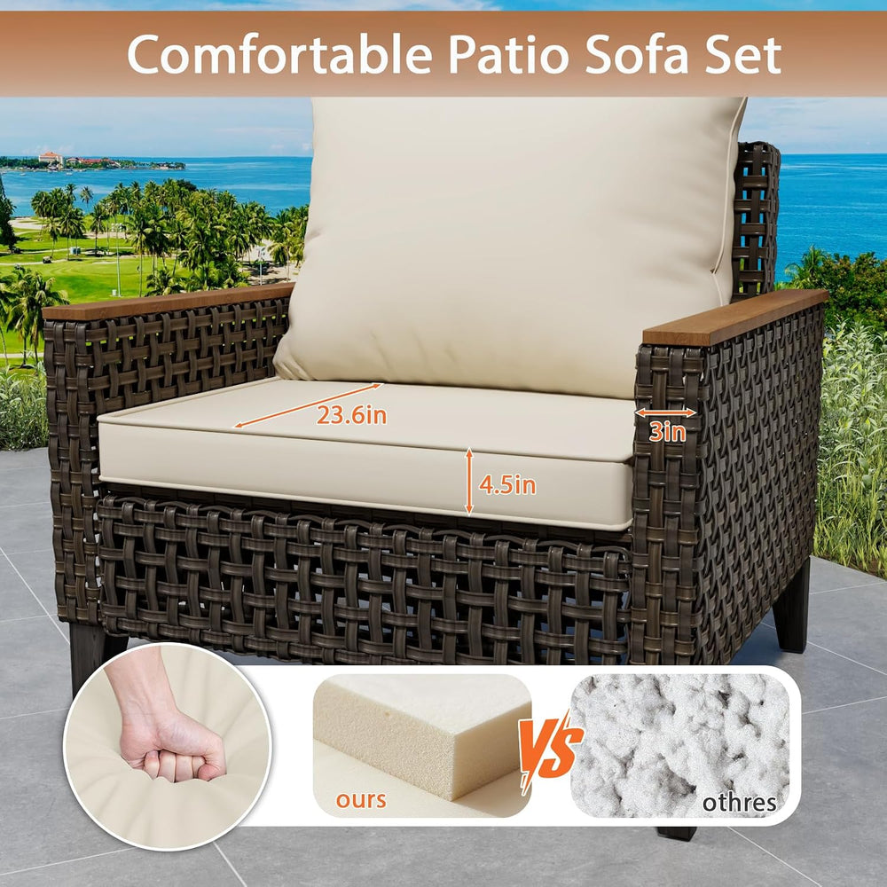 8 Piece Patio Sectional Sofa Set with 50000 BTU Fire Pit Table, All-Weather W...