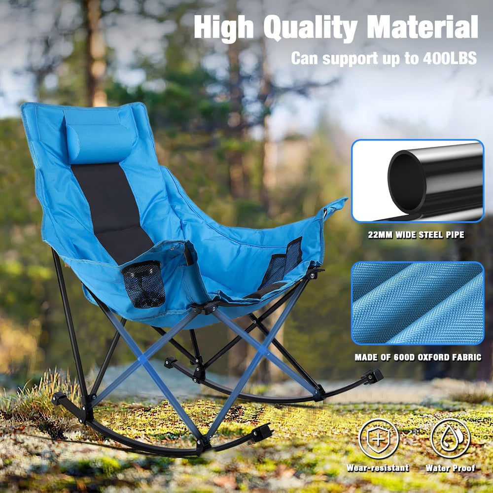 Oversize Foldable Rocking Camping Chair 350lbs Capacity, Blue