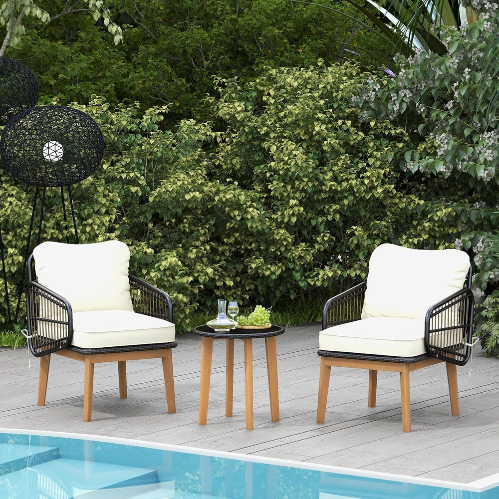 Tangkula 3 Piece Patio Chair Set, Wicker Chair & Side Table Set with Soft...