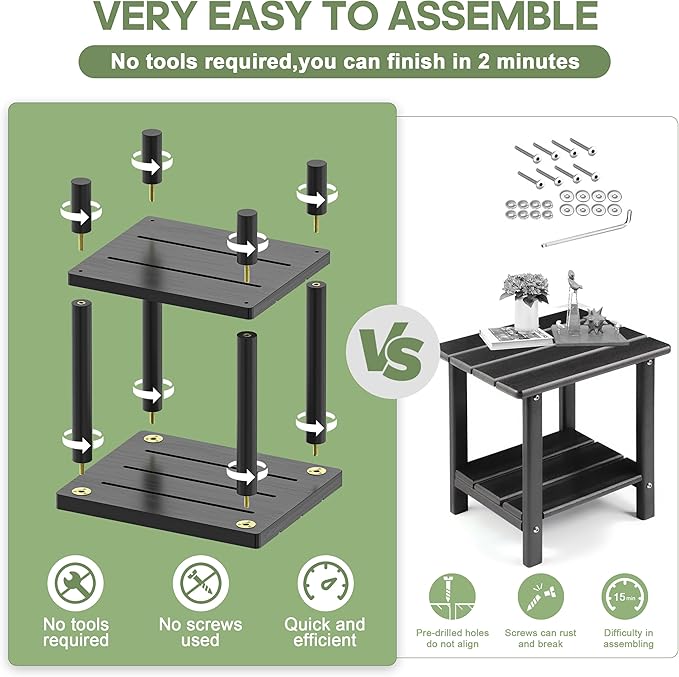 Outdoor Side Table, 2-Tier Small Outdoor Table for Patio, Adirondack Side Tab...