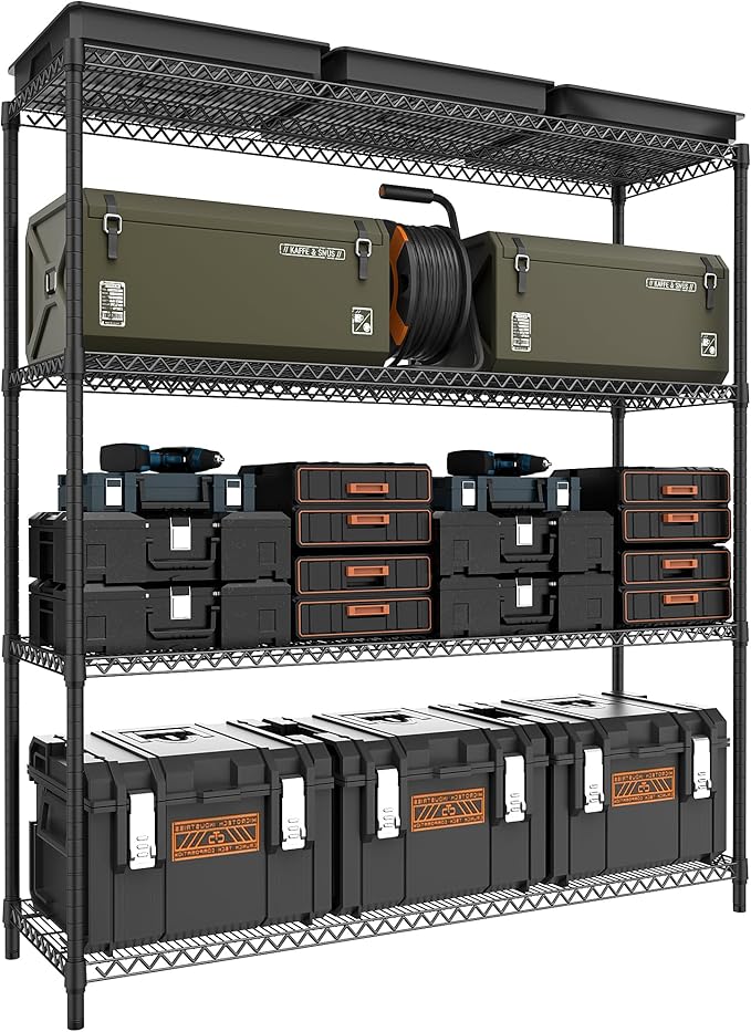 2800LBS 59" W 4 Tiers Storage Shelves Load, Metal Shelving Wire Metal Sh...