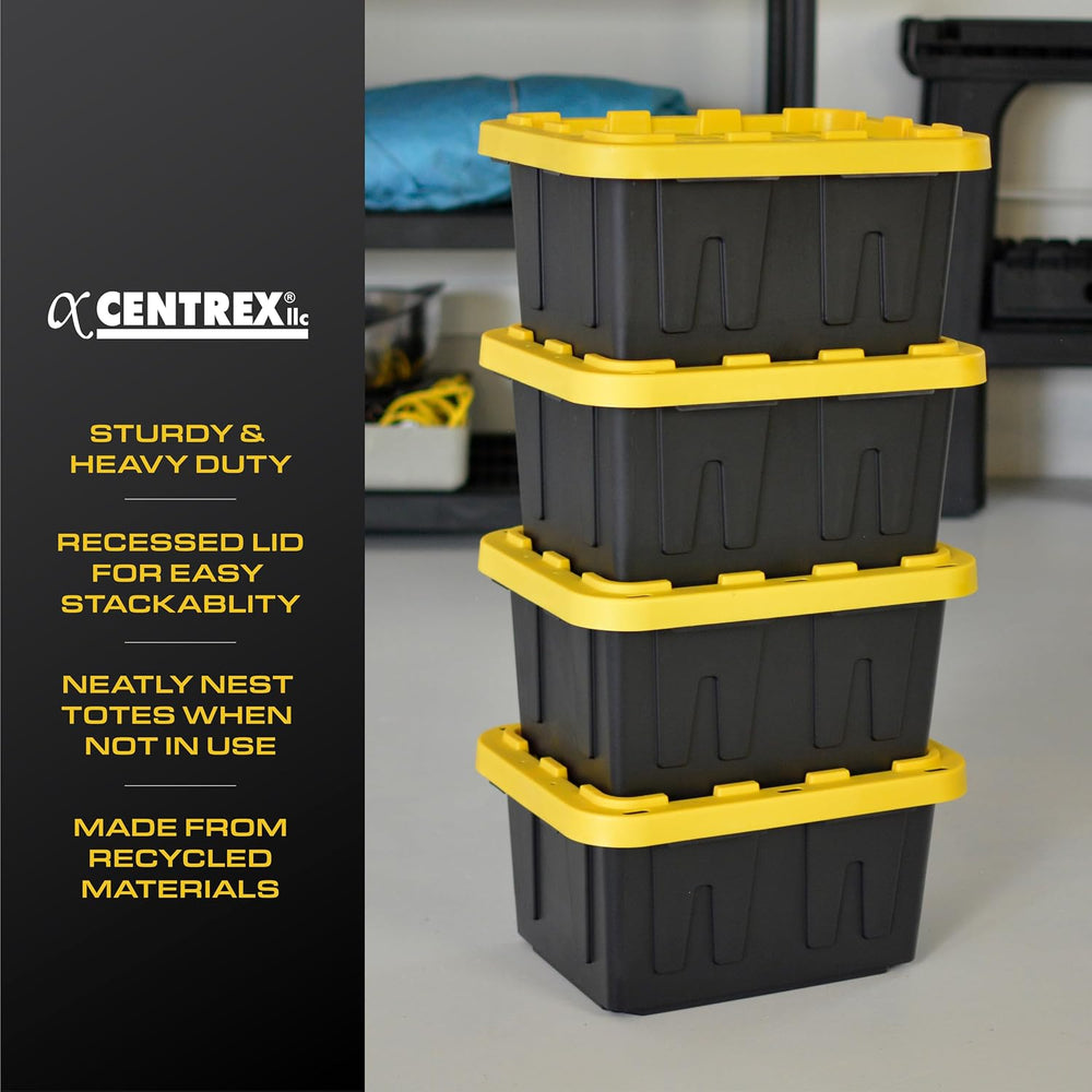 BLACK & YELLOW 5-Gallon Stackable Plastic Storage Bins with Lids, 6 Pack