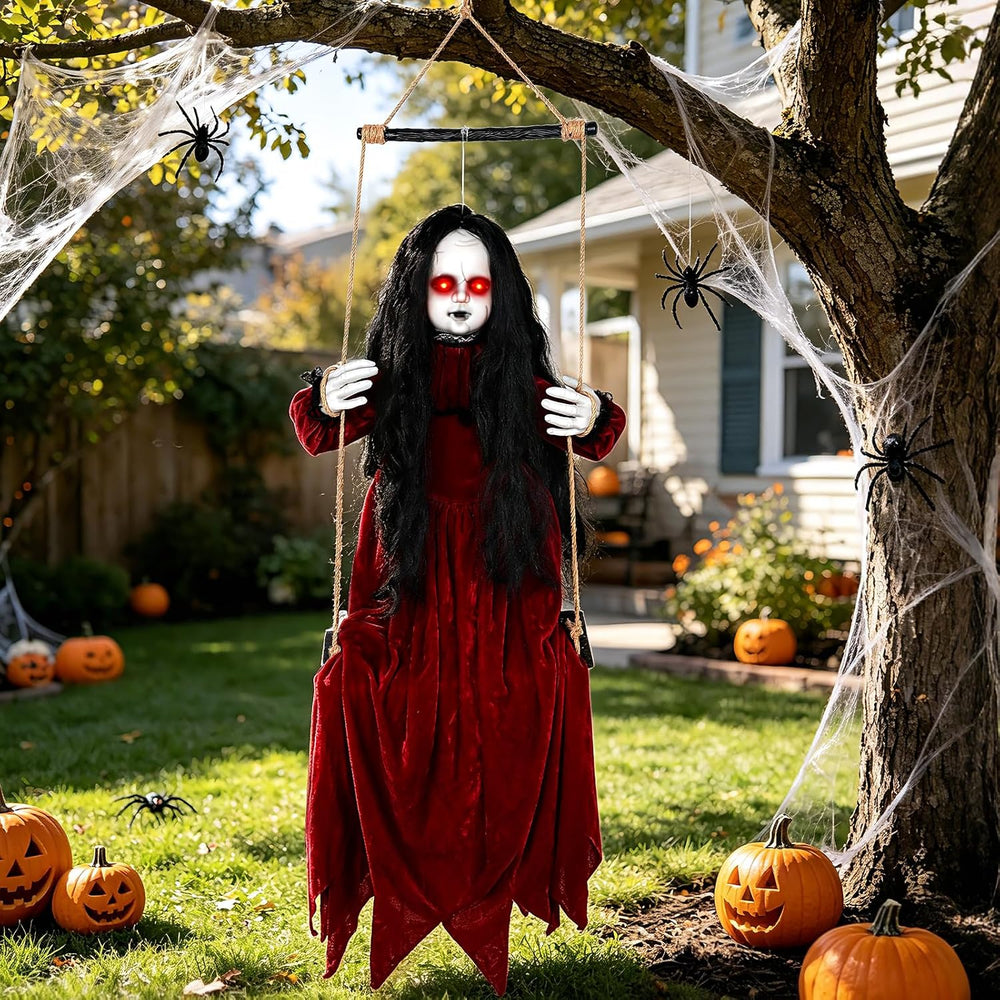 56'' Hanging Swinging Ghost Doll Girl Halloween Decorations Outdoor I...