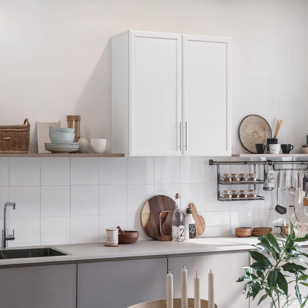 30" W White Wall cabinets for Laundry Room with Adjustable Shelf