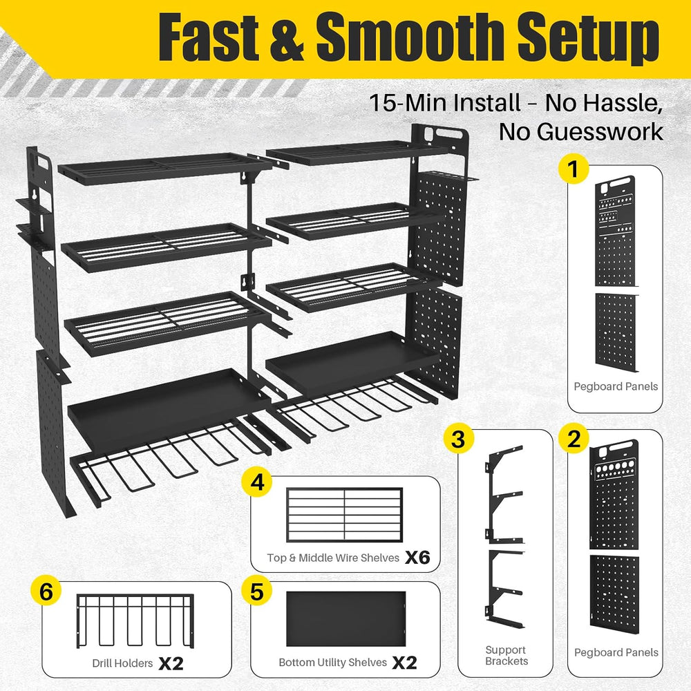 Large 5-Tier Power Tool Organizer Wall Mount, 320lb Capacity, 34'' Wide