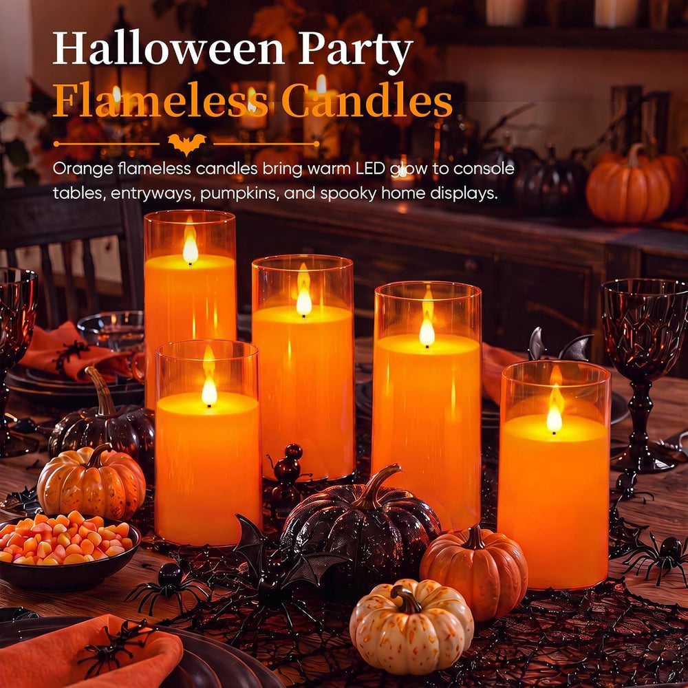 Homemory Halloween Orange Flameless Candles, Acrylic, Remote Timer, 9 Pack