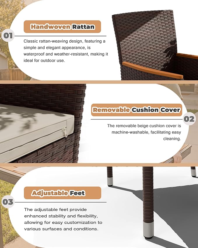 Flamaker 9 Piece Patio Dining Set Outdoor Acacia Wood Table and Chairs with S...