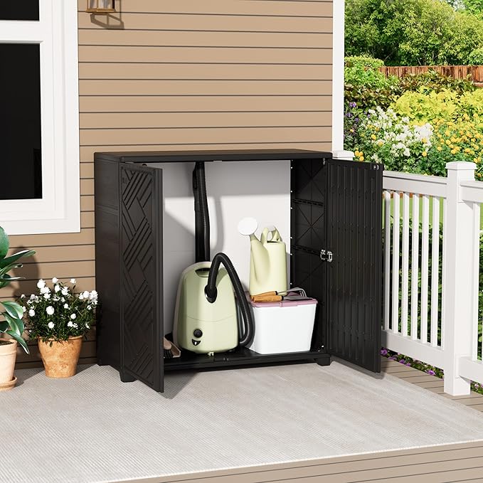Storage Box Outdoor Caninet,Resin Indoor Storage Box Waterproof Outdoor Stora...