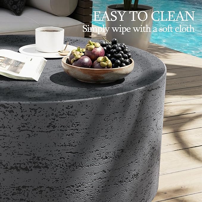 UPHA Outdoor Round Coffee Table, Small Modern Minimalist Accent Tables, Low L...