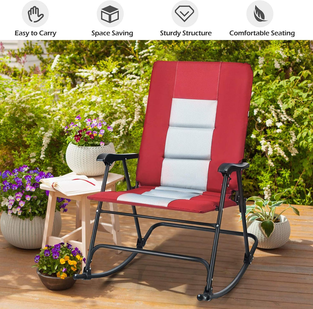 GIANTEX Camping Rocking Chair Foldable Oversized with Padded Armrest and Seat...