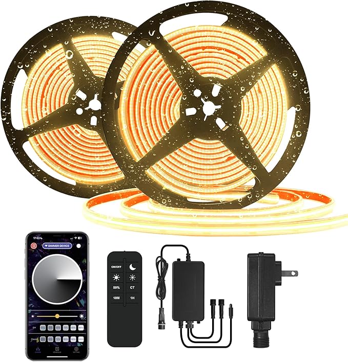 100ft COB Outdoor LED Strip IP67 Waterproof, 3000K Warm Whit DC24V Flexible L...