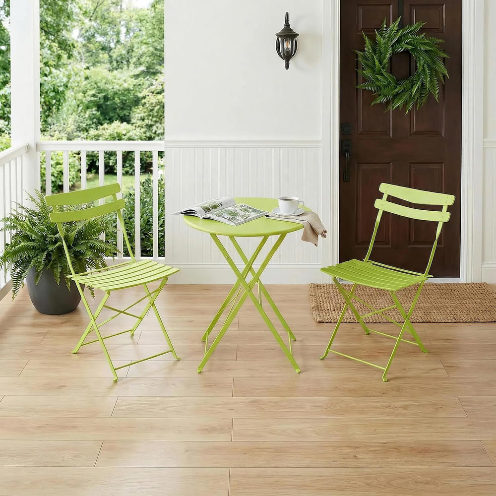 IDEALHOUSE Bistro Table and Chairs Set of 2, Folding Design, Grass Green