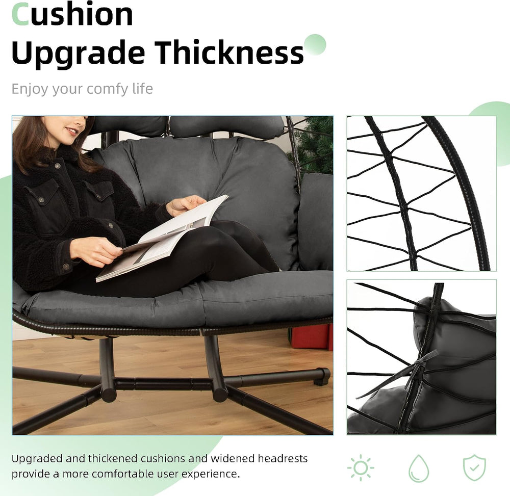 Double Egg Chair with Stand Hammock Swing Chair Foldable Hanging Loveseat, UV...