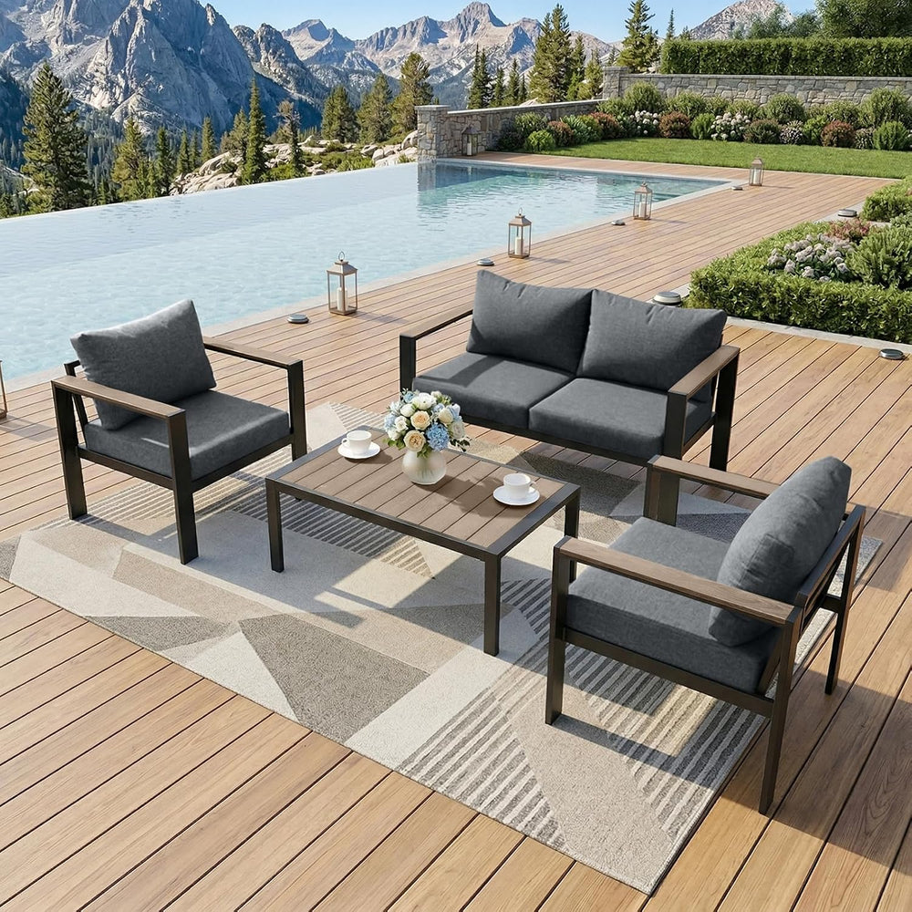 Aluminum Outdoor Patio Furniture Set 4 Pieces Light Gray