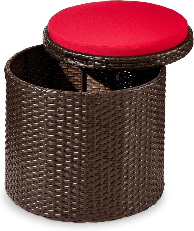 Best Choice Products Round Wicker Ottoman, Multipurpose Outdoor Furniture for...