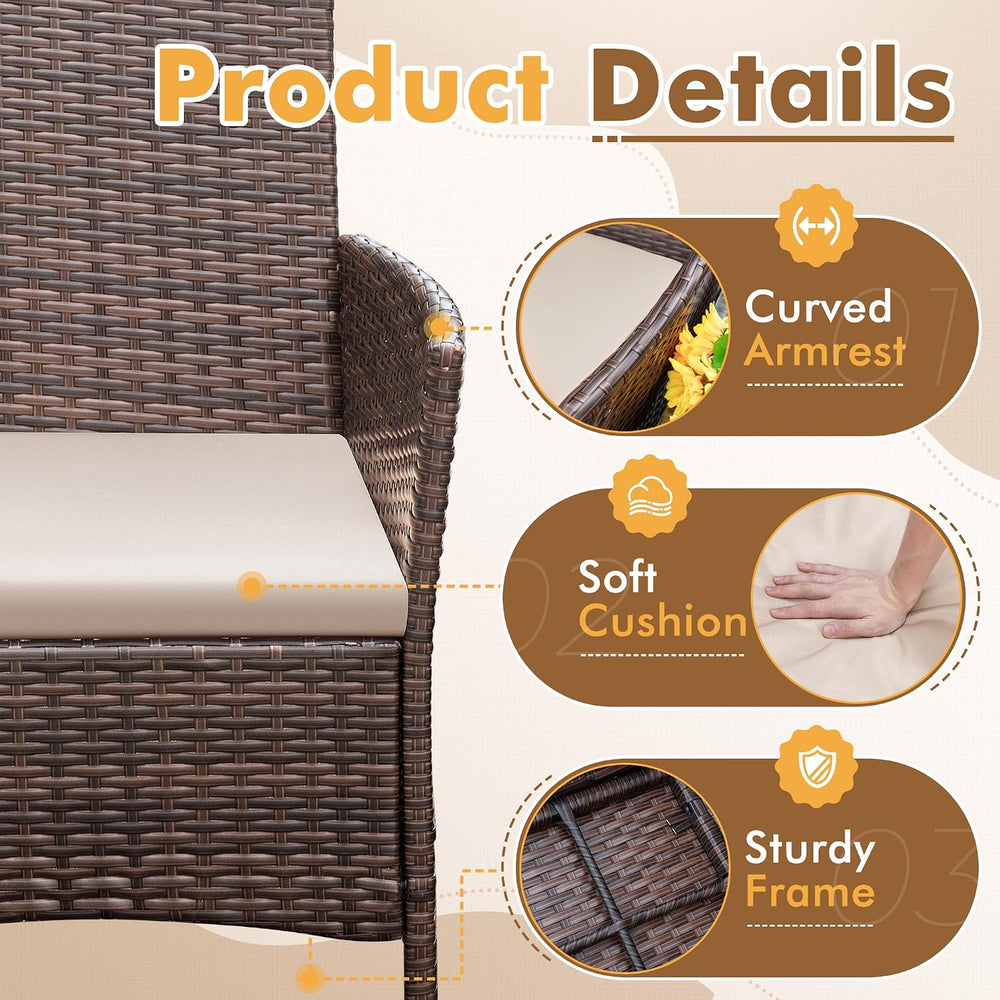 Flamaker Patio Furniture Set 3 Pieces All-Weather Rattan Outdoor Furniture Pa...