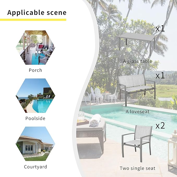 Shintenchi 4 Pieces Patio Furniture Set All Weather Textile Fabric Outdoor Co...