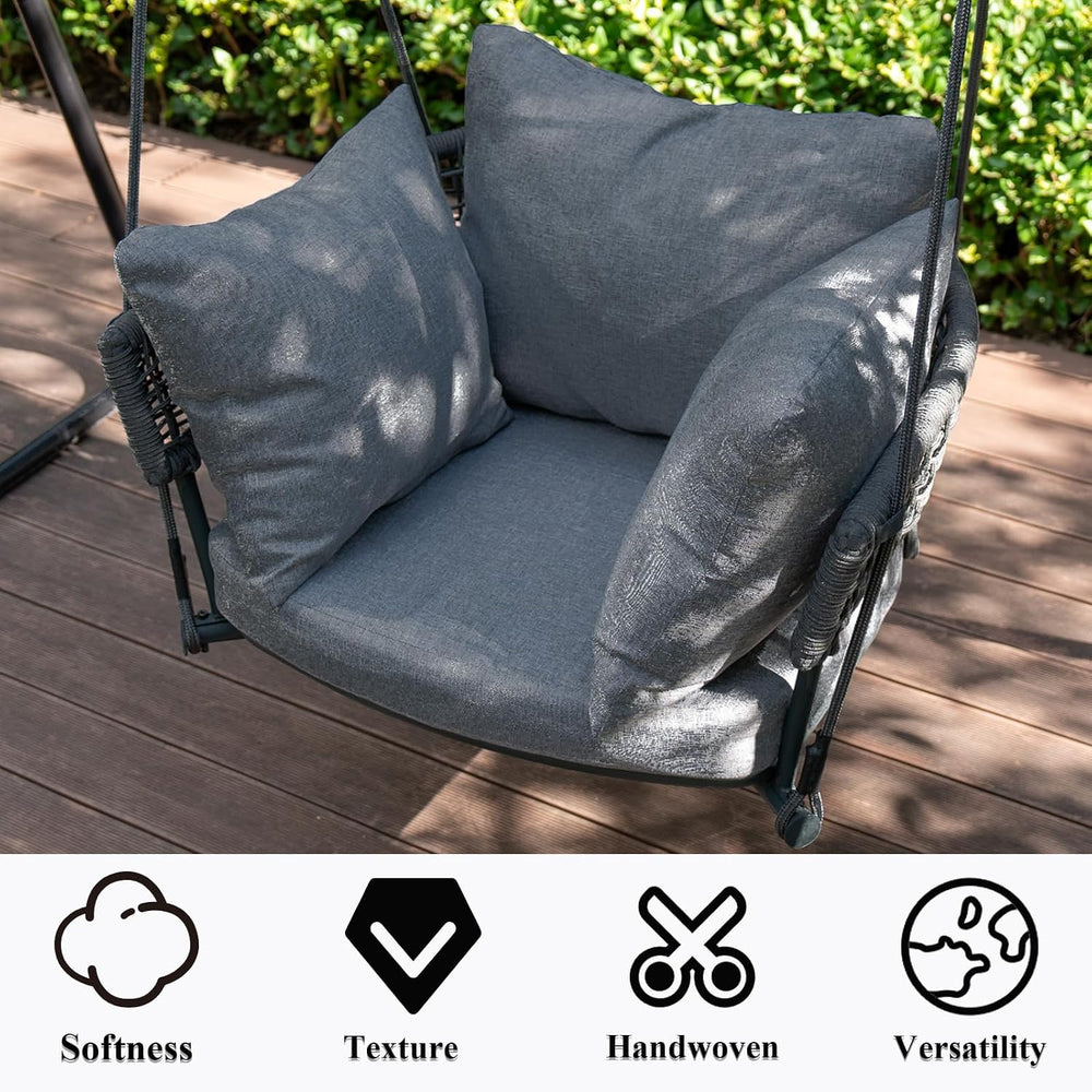 Single Porch Swings Chair with Cushions, Hanging Rope Swing, Hanging Chair fo...