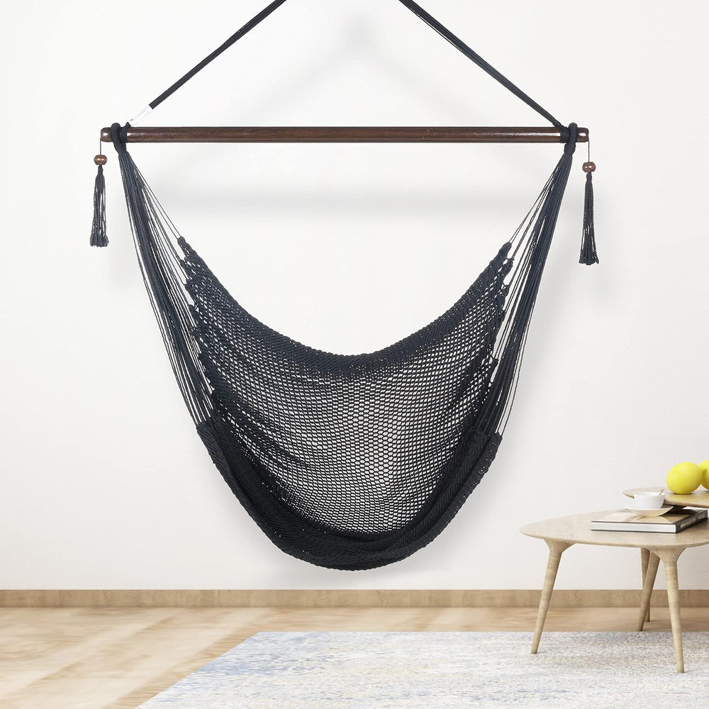 Large Caribbean Hammock Chair - 48 Inch - Polyester - Hanging Chair - Black