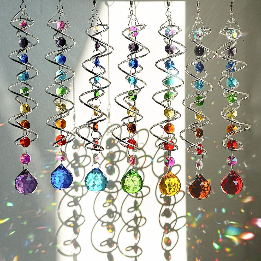 7 Pcs Crystal Gazing Ball Spiral Wind Spinner Suncatcher Garden Decor