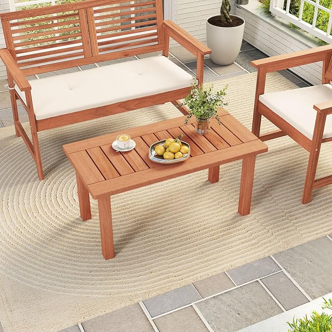 Tangkula Outdoor Coffee Table, 35.5” Patio Table with Slatted Tabletop, Recta...
