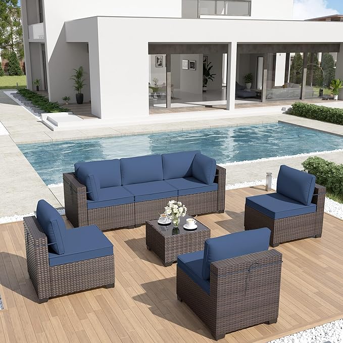 ALAULM Patio Furniture Set with Coffee Table, 7 Pieces Outdoor Sectional with...
